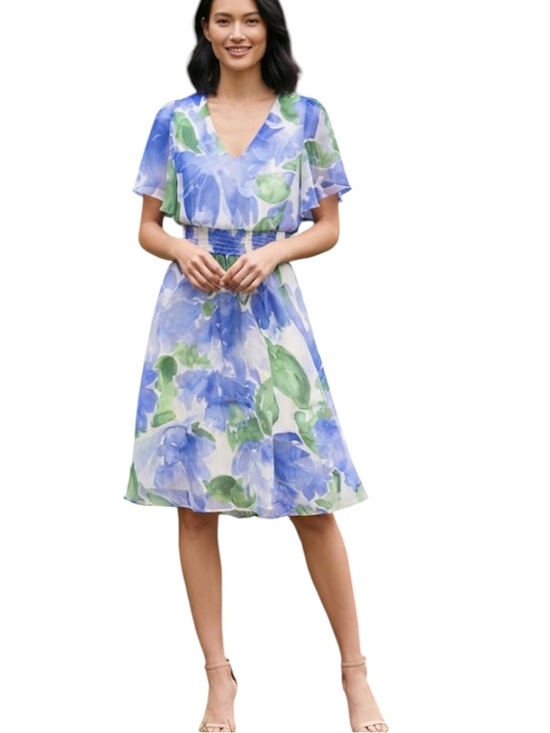 Dkny Dresses & Skirts - DKNY Floral V-Neck Smocked Waist Flutter Sleeveless Dress Women’s Size 2